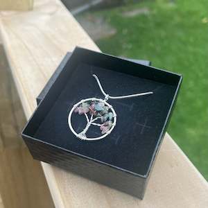 Necklaces: Pink Tourmaline Tree Of Life Crystal Chip Pendant