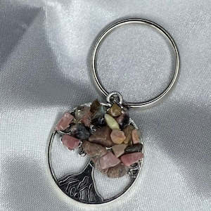 Crystal Accessories: Rhodonite Crystal Chip Tree Keychain