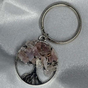 Crystal Accessories: Rose Quartz Crystal Chip Tree Keychain