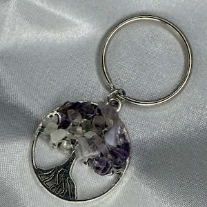 Amethyst Crystal Chip Tree Keychain