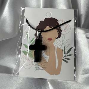 Obsidian Cross Pendant Necklace