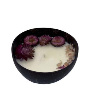 Coconut Shell Candles: Purple Floral Coconut Candle