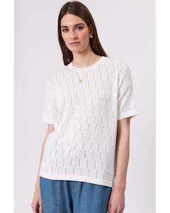 Outerwear: Marlow Grid Weave Knit Tee - Ivory