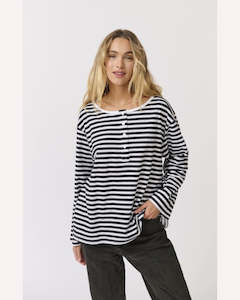 Sale: Cartel & Willow Henley Long Sleeve - Black/White Stripe