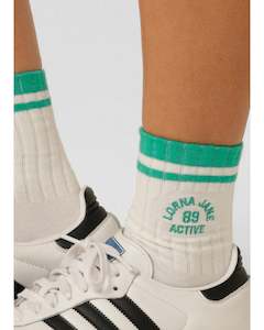 Lorna Jane Throwback Crew Socks - Porcelain & Jewel Jade Green