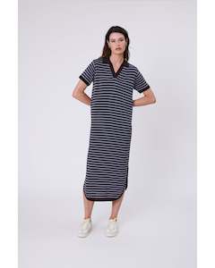 Marlow Chime Knit Polo Dress - Carob Stripe