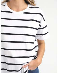 Tee Shirts: Elm Halli Short Sleeve Tee - White/Navy Stripe