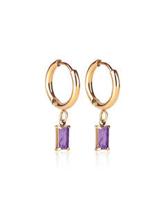 Jewellery: Ever Jewellery Luxe Gold Drop Huggie Earrings - Amethyst