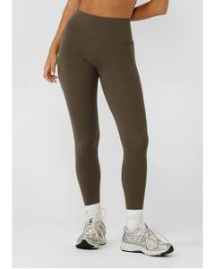 Bottoms: Lorna Jane Amy No Chafe Phone Pocket Full Length Leggings - Dark Khaki Haze