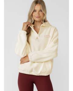 Jackets: Lorna Jane Nova Polar Fleece Quarter Zip Hoodie - Cream