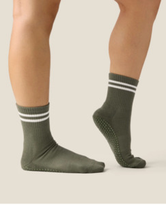 Move Active Crew Non Slip Grip Socks - Sporty Stripe Khaki