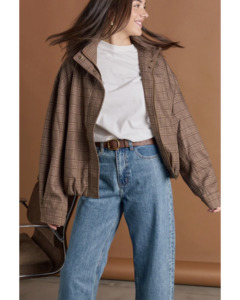 Jackets: Feather + Noise Megan Bomber - Brown Check