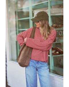 Hoodies Crews: Ceres Life Beau Long Sleeve Slouchy Tee - Mulberry Red Stone Stripe