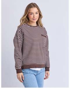 Foxwood Original Stripe Crew - Coffee/White Stripe