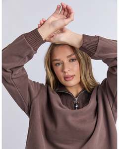 Foxwood Knit Collar Crew - Coffee