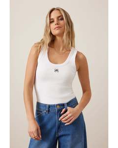 Tanks: Ceres Life Zoe Contour Rib Scoop Tank - White