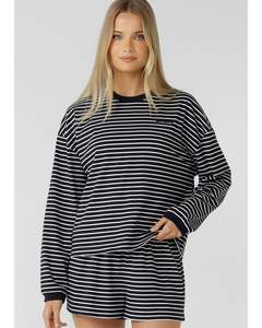 Lorna Jane Summer Stripe Long Sleeve Lounge Top - Midnight Blue Mini Stripe