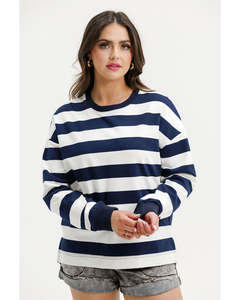 Hoodies Crews: Home Lee Stella Crew - Navy Stripes