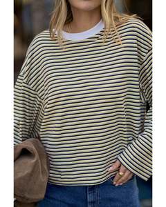 Ceres Life Beau Long Sleeve Slouchy Tee - Heritage Navy/Butter/Stone Stripe