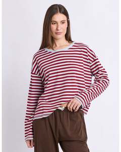 Foxwood Lola Stripe Long Sleeve - Burgundy & Light Blue Stripe