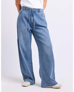 Elm Paige Tie Waist Pants - Light Blue Denim