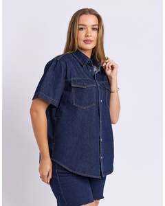 Tee Shirts: Foxwood Daisy Short Sleeve Shirt - Indigo Blue
