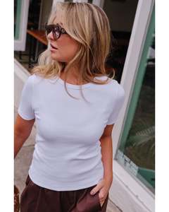 Tee Shirts: Ceres Life Luella Rib Tee - White