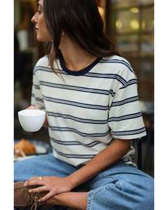 Tee Shirts: Ceres Life Stevie Slouchy Tee - Milk/Heritage Navy Stripe