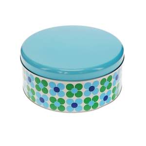 Cake Storage Tin Blue & Green Daisy