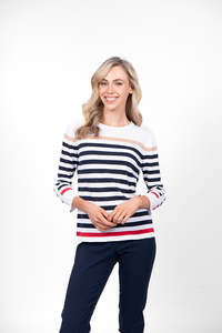Outlet: Bella - 3/4 Sleeve Striped Pullover FB4263