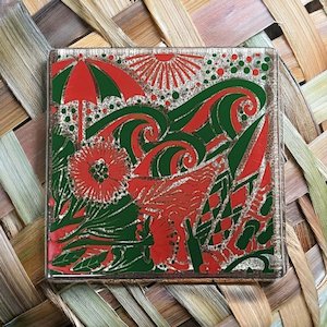 NZ Made Glass Coaster Kiwi Summer - Green/Red - Single in display box