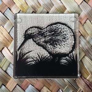 Glass Giftware: NZ Made Glass Coaster Kiwi - Single in display box