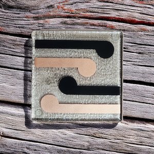 Glass Giftware: NZ Made Glass Coaster Two Winds - Blk/Copper - Single in display box