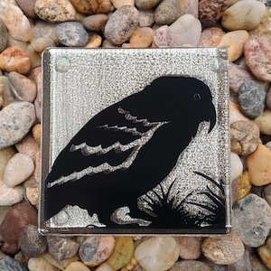Nz Native Series: NZ Made Glass Coasters Kea - 4Pk w/stand