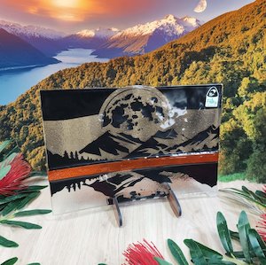 NZ Made Glass Platter/Plate - Reflections Moonlight - Orange w/stand