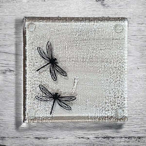 NZ Made Glass Coasters Dragonfly - 4PK w/stand