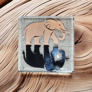 Contemporary Range: NZ Made Glass Coaster Elephants - Single in display box