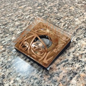 Legacy Series: NZ Made Glass Rimu Candle/Ring Dish Kowhaiwhai - Copper
