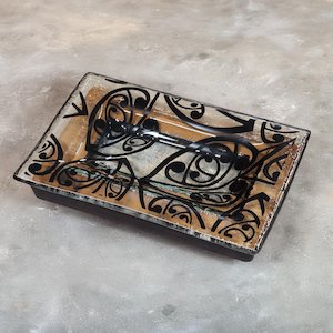 NZ Made Glass Rimu Soap/Jewelry Dish Kowhaiwhai - Blk
