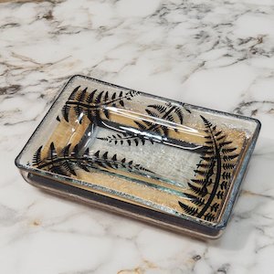NZ Made Glass Rimu Soap/Jewelry Dish Ferns - Blk