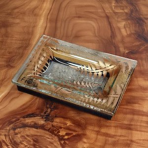 NZ Made Glass Rimu Soap/Jewelry Dish Ferns - Copper