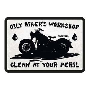 Oxford Garage Metal Sign: "Oily Biker's Workshop"