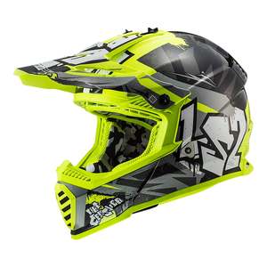 Helmets: LS2 MX437J Fast Evo Crusher Mini Helmet - Black / Grey / Hi-Vis Yellow