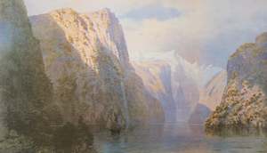 John Gully: "Mt. Sheerdown from Milford Sound", 1883 - John Gully