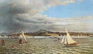 Charles Blomfield: "Maori Canoe Race, Auckland Regatta 1882" - Charles Blomfield