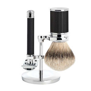 Shave Sets: Mühle Traditional 3 part Shaving set (Black & Chrome with Silvertip Badger)