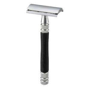 Feather Wood Handle Stainless Safety Razor with Stand