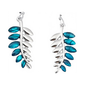 Paua Silver Fern Dangle Hook Earrings