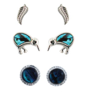 Earrings: Paua Trio - Fern Kiwi Circle Stud Earrings Set