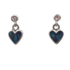 Earrings: Paua Bezel Heart Drop Diamante Stud Earrings